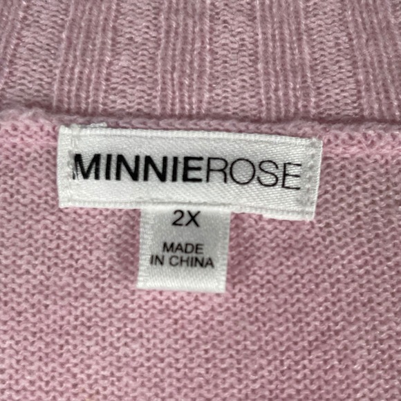 Minnie‎ Rose Light Pink 100% Cashmere Collared V Neck Tight Knit Sweater Size 2X - Picture 12 of 16
